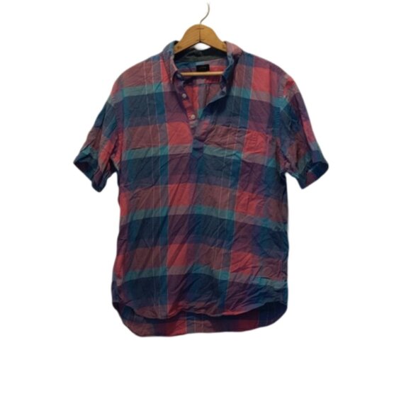 JCrew Size L Colorful Plaid Print Short Sleeve Shirt - Picture 1 of 8